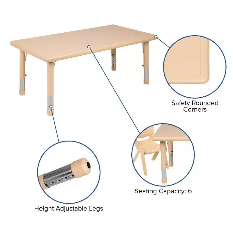 Table d'activités rectangulaire en plastique Emma et Oliver 24L x 48P réglable en hauteur