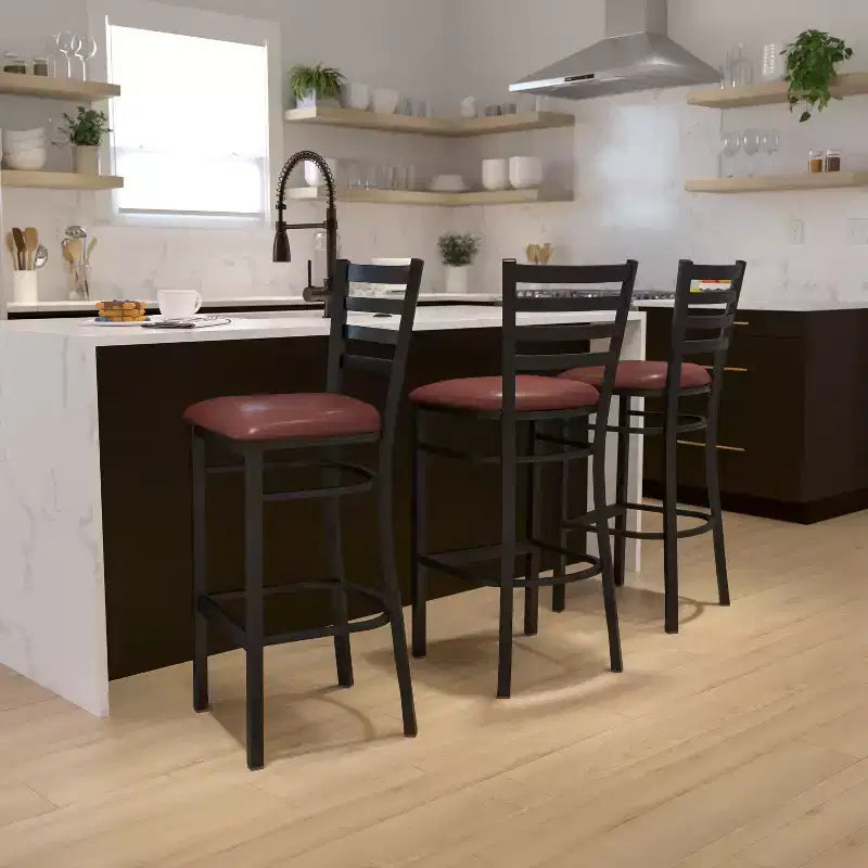 Emma and Oliver Ladder Back Black Metal Restaurant Dining Barstool