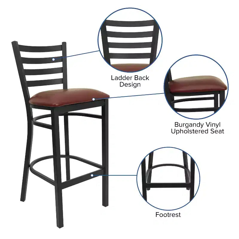 Emma and Oliver Ladder Back Black Metal Restaurant Dining Barstool