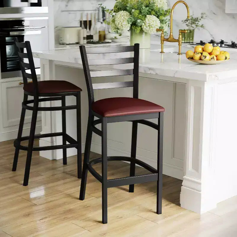Emma and Oliver Ladder Back Black Metal Restaurant Dining Barstool