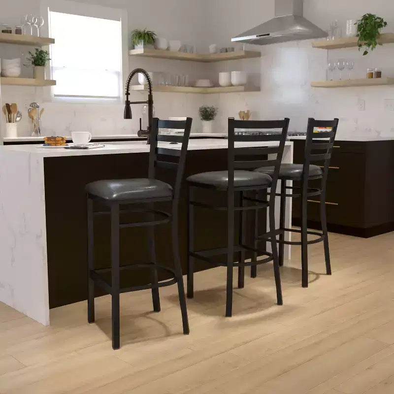 Emma and Oliver Ladder Back Black Metal Restaurant Dining Barstool