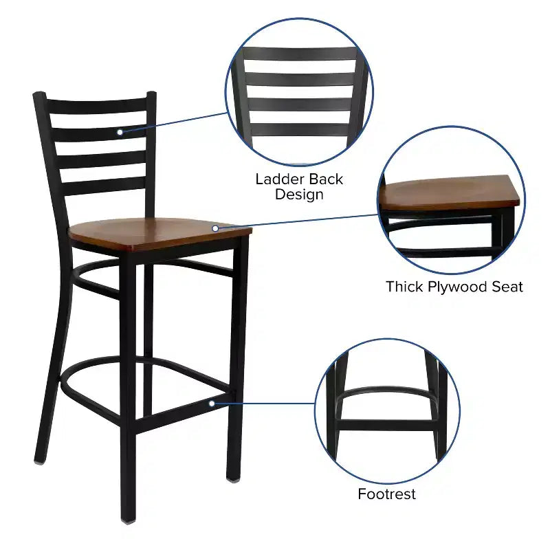 Emma and Oliver Ladder Back Black Metal Restaurant Dining Barstool
