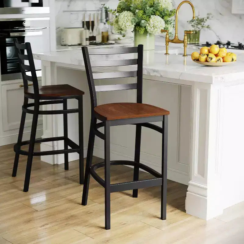 Emma and Oliver Ladder Back Black Metal Restaurant Dining Barstool