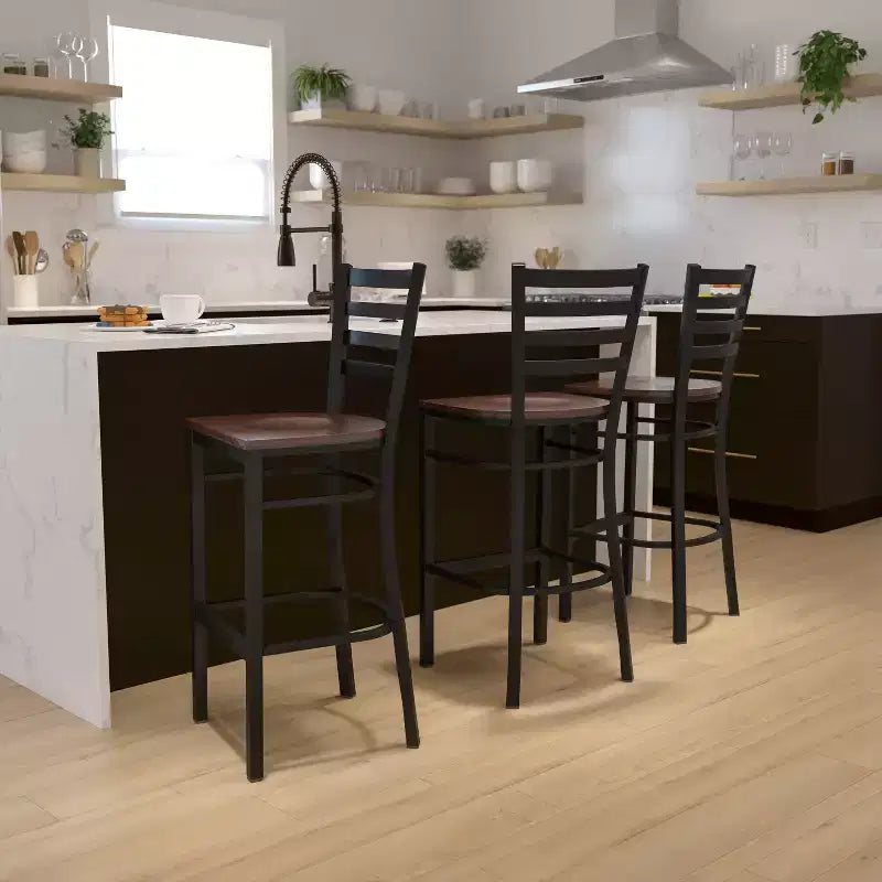 Emma and Oliver Ladder Back Black Metal Restaurant Dining Barstool
