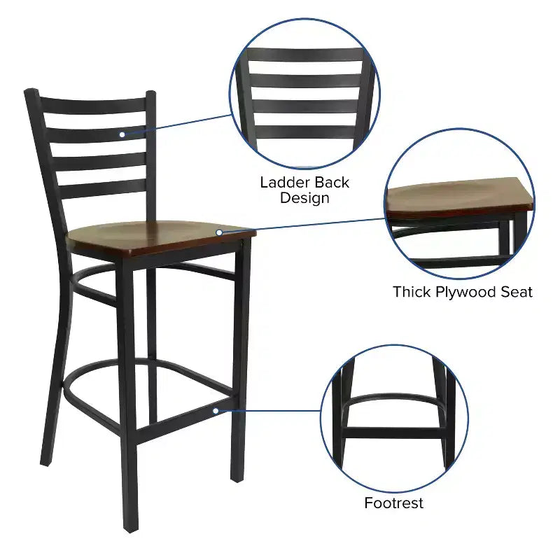 Emma and Oliver Ladder Back Black Metal Restaurant Dining Barstool