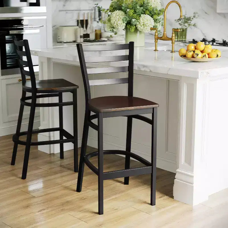 Emma and Oliver Ladder Back Black Metal Restaurant Dining Barstool
