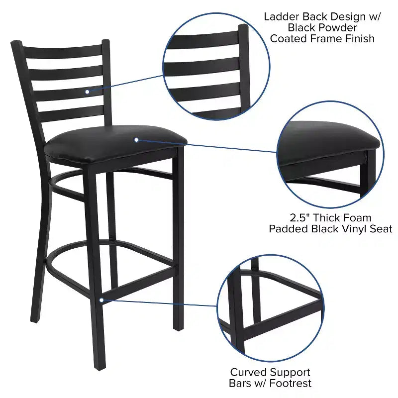 Emma and Oliver Ladder Back Black Metal Restaurant Dining Barstool