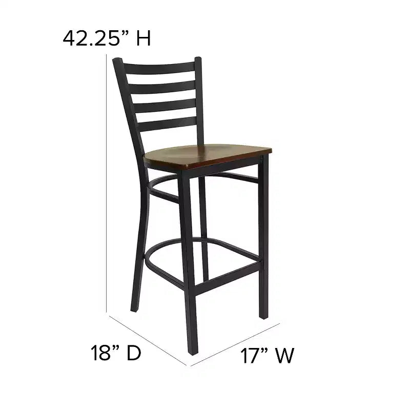 Emma and Oliver Ladder Back Black Metal Restaurant Dining Barstool