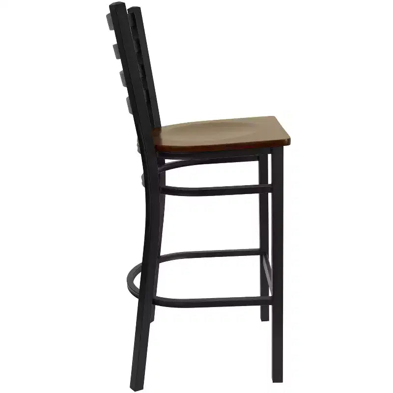 Emma and Oliver Ladder Back Black Metal Restaurant Dining Barstool