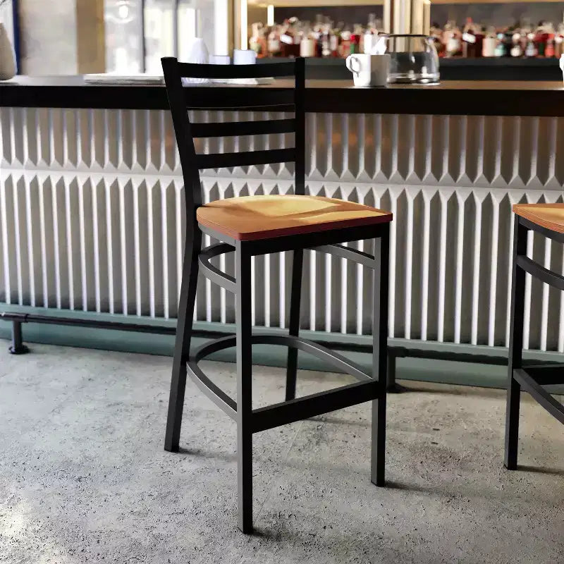 Emma and Oliver Ladder Back Black Metal Restaurant Dining Barstool