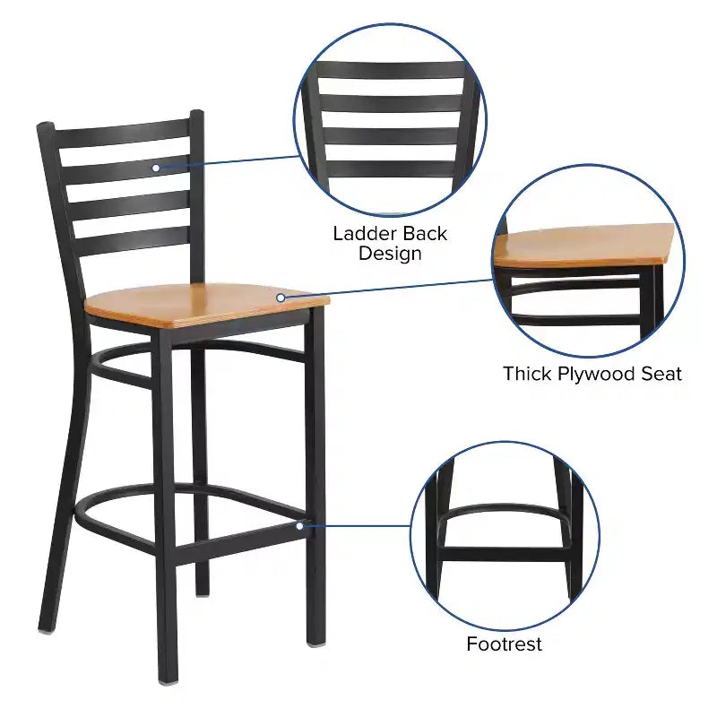 Emma and Oliver Ladder Back Black Metal Restaurant Dining Barstool