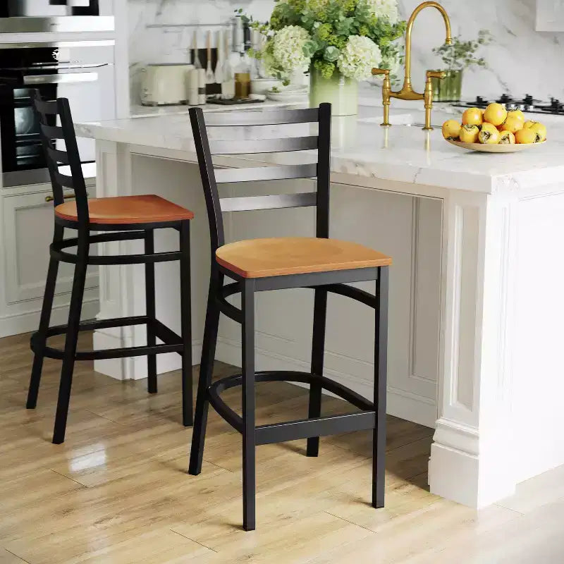 Emma and Oliver Ladder Back Black Metal Restaurant Dining Barstool