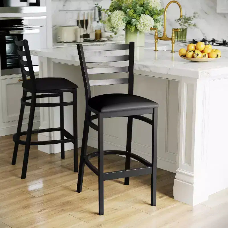 Emma and Oliver Ladder Back Black Metal Restaurant Dining Barstool