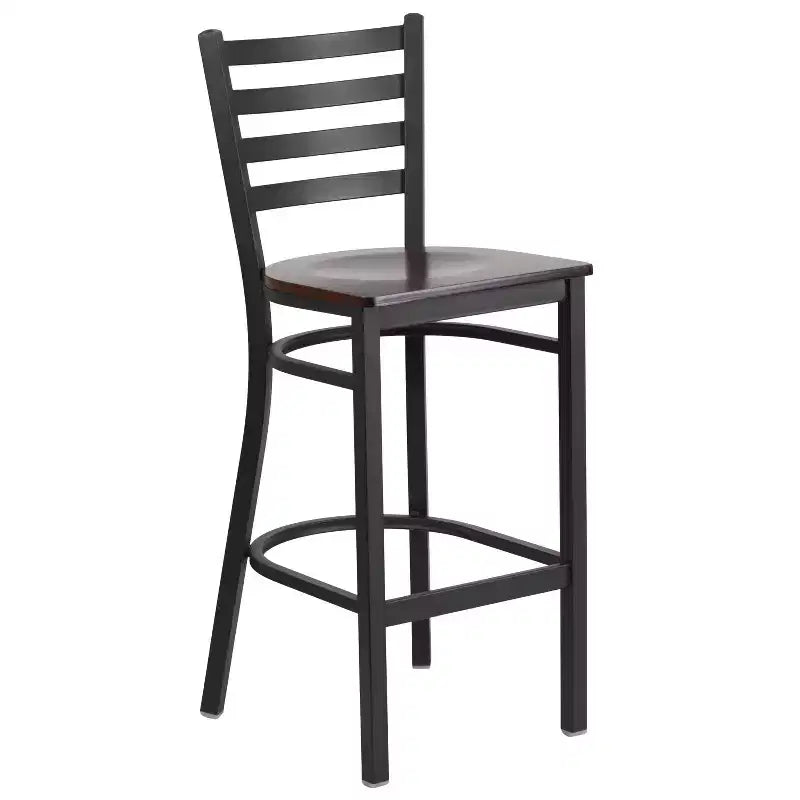 Emma and Oliver Ladder Back Black Metal Restaurant Dining Barstool