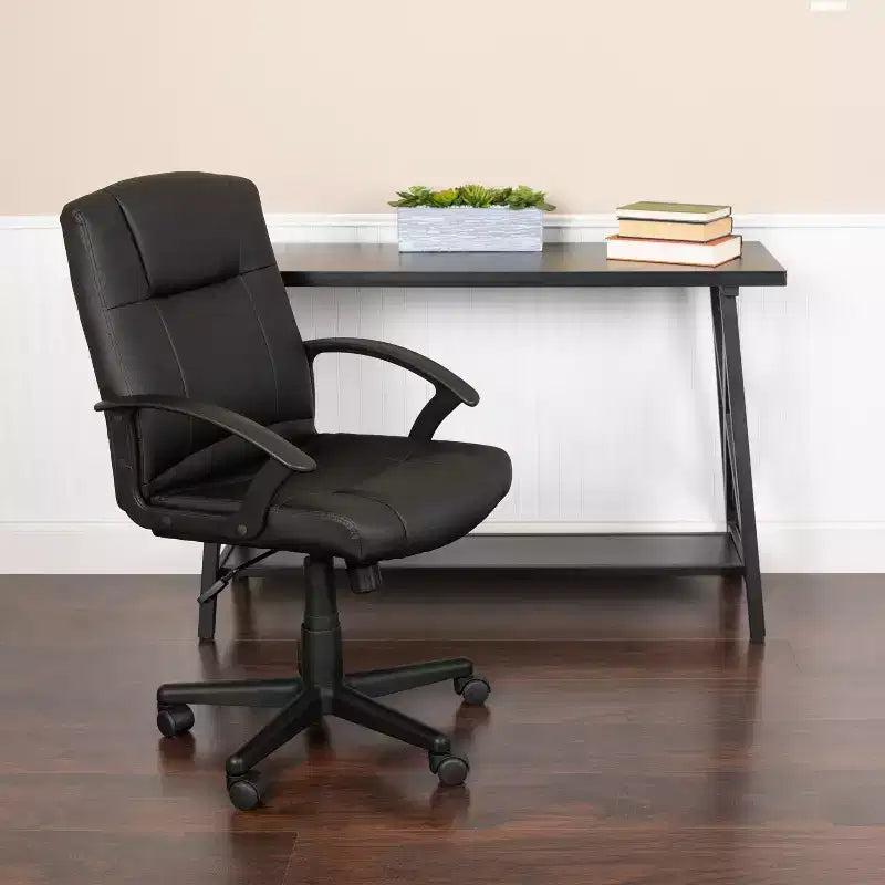 Emma and Oliver Mid-Back Black LeatherSoft-Padded Task Office Chair with Arms