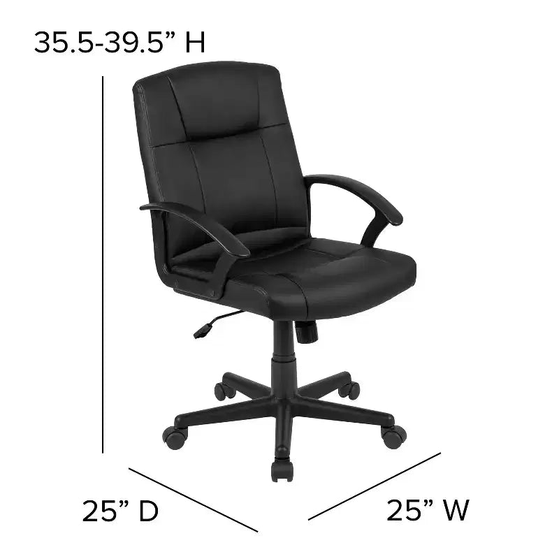 Emma and Oliver Mid-Back Black LeatherSoft-Padded Task Office Chair with Arms