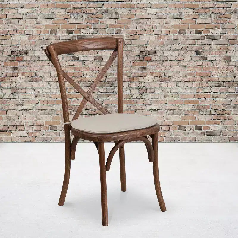 Emma and Oliver Stackable Wood Cross Back Dining Chair with Cushion