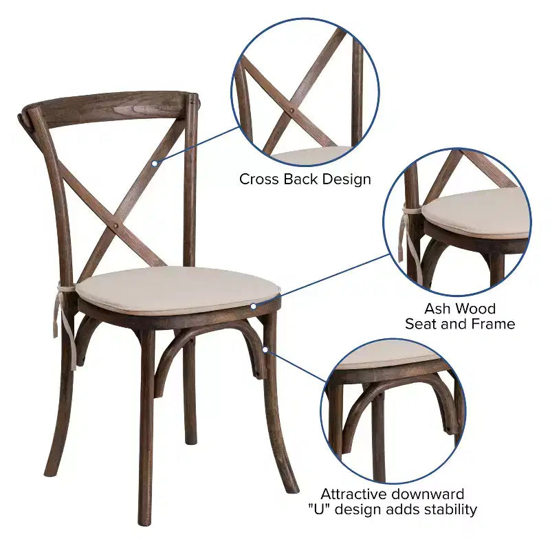 Emma and Oliver Stackable Wood Cross Back Dining Chair with Cushion