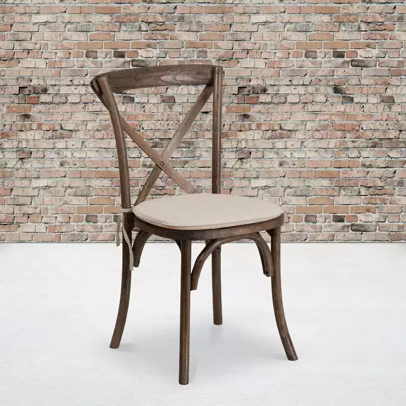 Emma and Oliver Stackable Wood Cross Back Dining Chair with Cushion