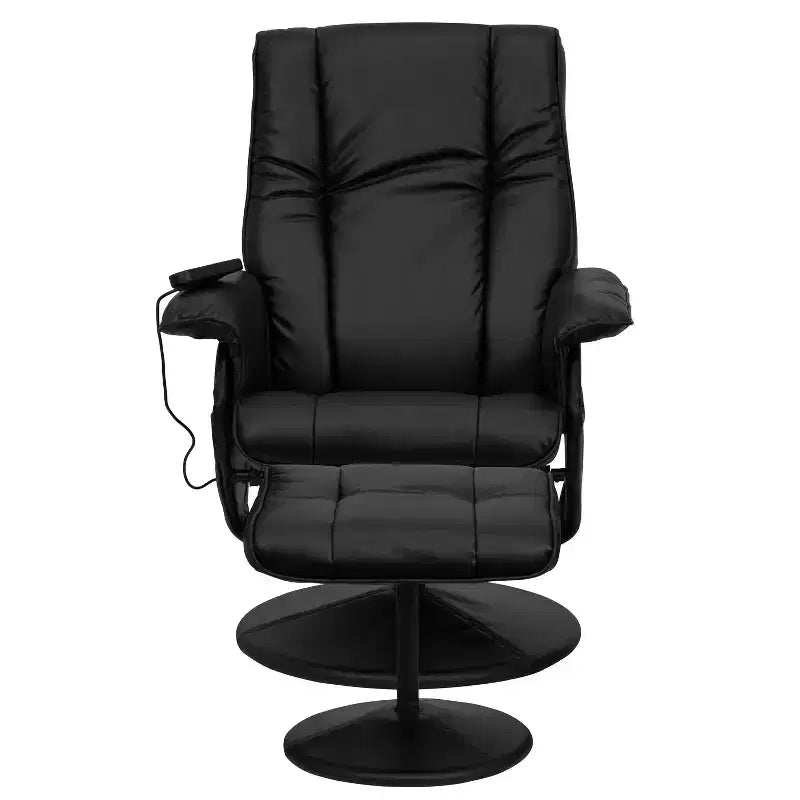 Ensemble fauteuil inclinable et ottoman Emma et Oliver à contrôle thermique et massant en similicuir noir