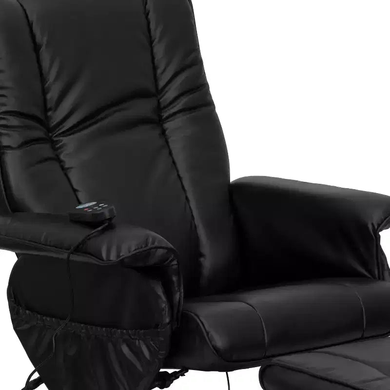 Ensemble fauteuil inclinable et ottoman Emma et Oliver à contrôle thermique et massant en similicuir noir