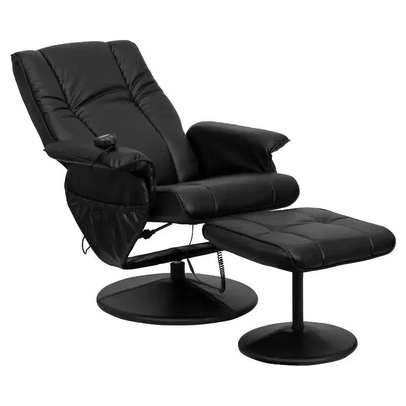Ensemble fauteuil inclinable et ottoman Emma et Oliver à contrôle thermique et massant en similicuir noir