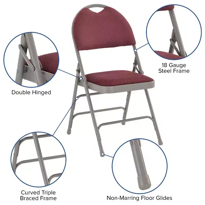 Emma and Oliver 4 Pack Home & Office Easy-Carry Party Events Padded Folding Chair