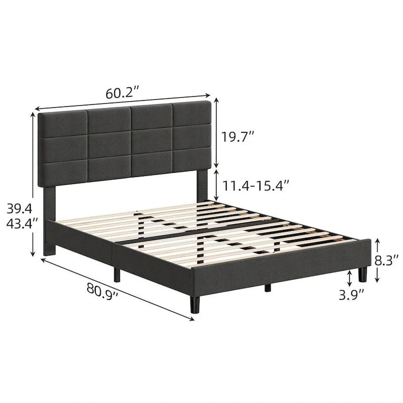 Linen Upholstered Bed Frame with Wooden Slats Support