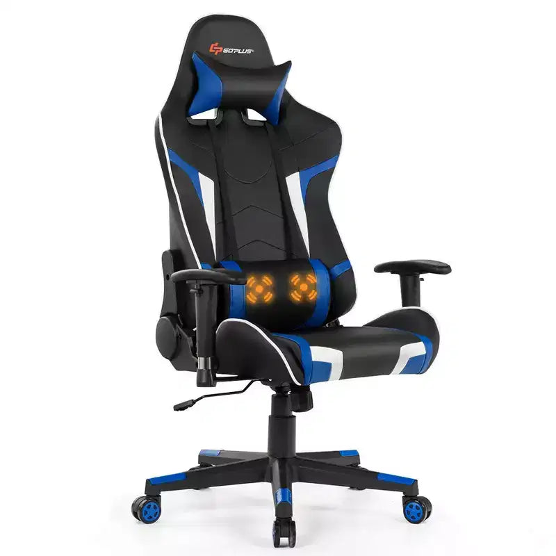 Costway Massage Gaming Chair Reclining Swivel Racing Office Chair w/Lumbar Support White\Blue\Grey\Red