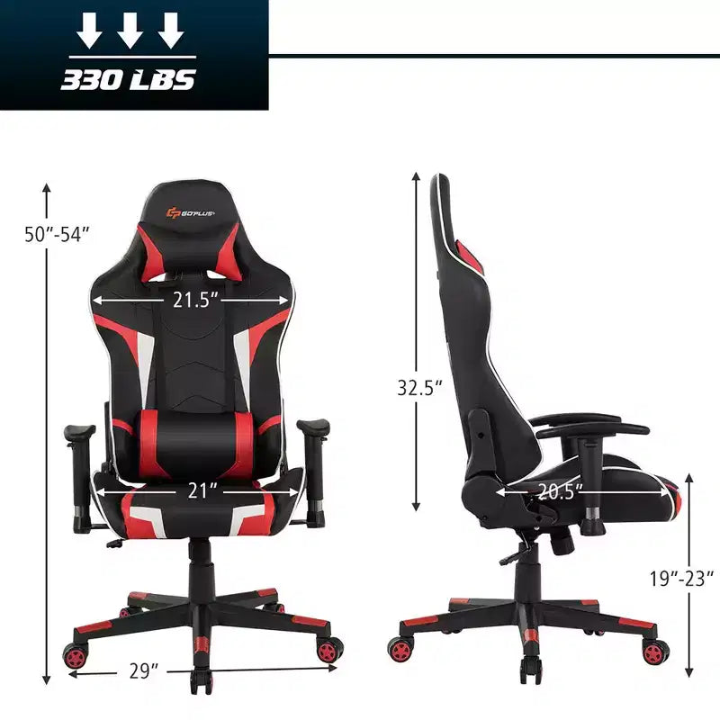 Costway Massage Gaming Chair Reclining Swivel Racing Office Chair w/Lumbar Support White\Blue\Grey\Red