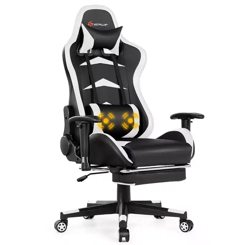Costway Massage Gaming Chair Reclining Swivel Racing Office Chair with Footrest