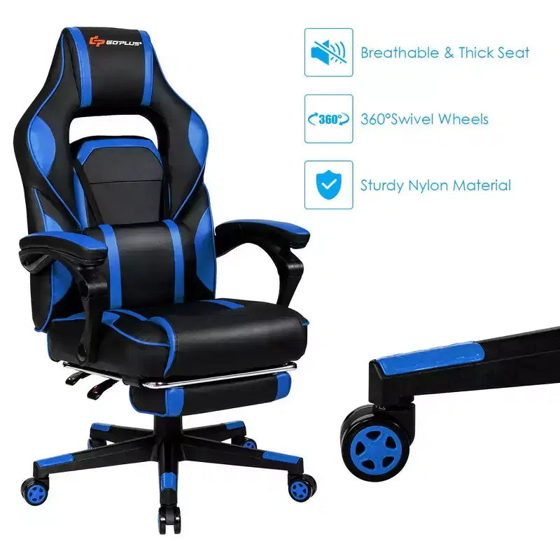 Costway Massage Gaming Chair Reclining Racing Computer Office Chair with Footrest White\ Black\Blue\Red
