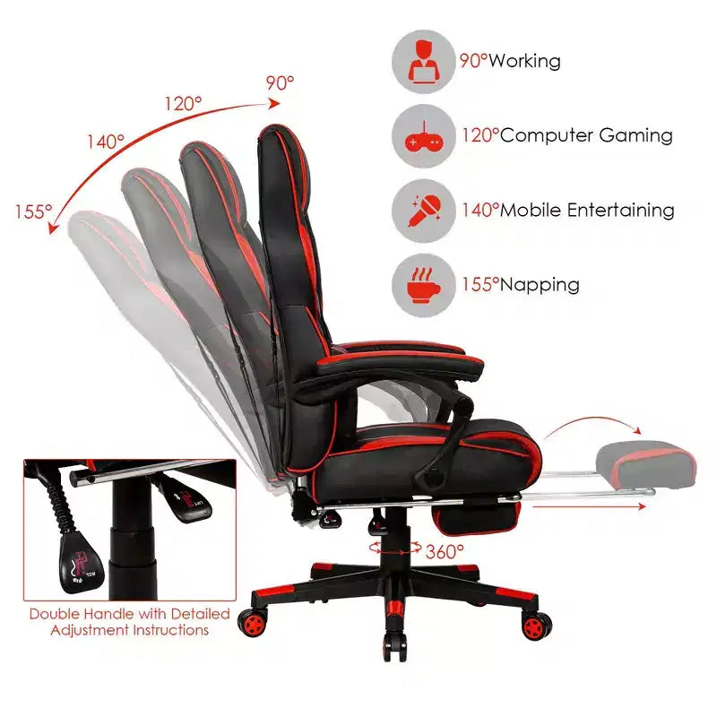 Costway Massage Gaming Chair Reclining Racing Computer Office Chair with Footrest White\ Black\Blue\Red