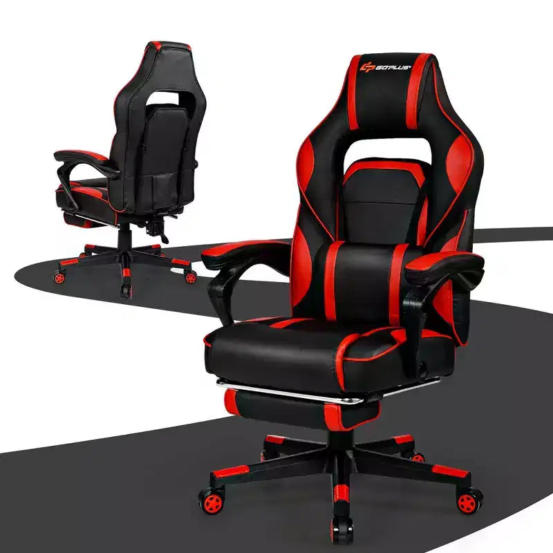 Costway Massage Gaming Chair Reclining Racing Computer Office Chair with Footrest White\ Black\Blue\Red