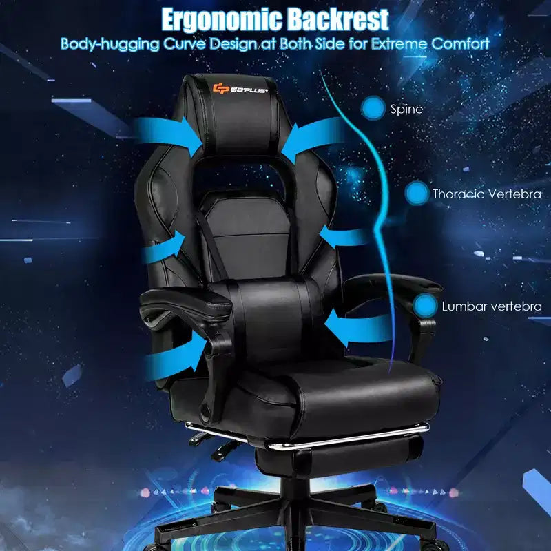 Costway Massage Gaming Chair Reclining Racing Computer Office Chair with Footrest White\ Black\Blue\Red