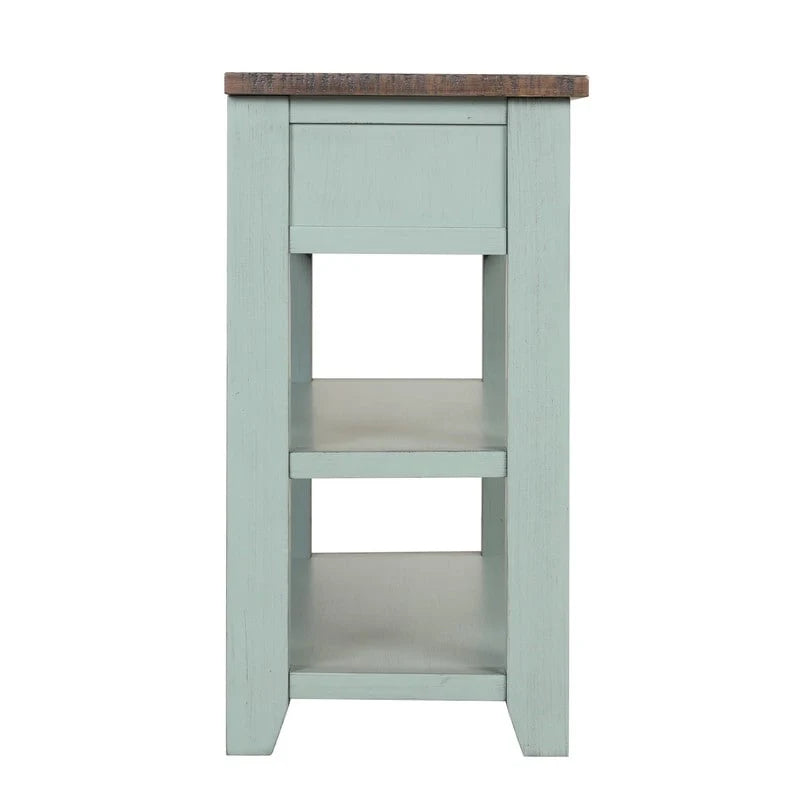 Console en bois avec 3 tiroirs de rangement et 2 étagères