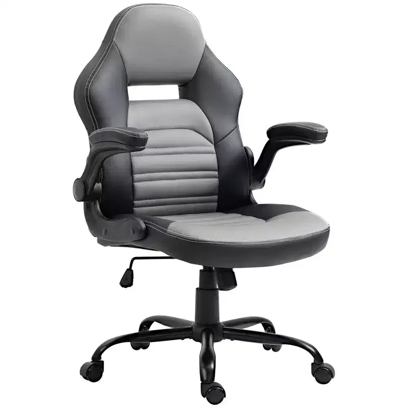 Chaise de bureau Vinsetto ergonomique pour gamer, style baquet, en simili cuir PU, inclinable, avec roulettes pivotantes, Noir / Gris