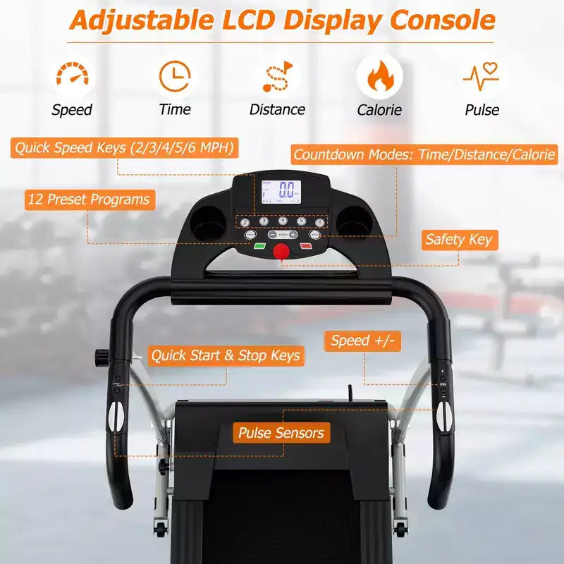 Tapis Roulant Pliable Costway 2 CV Jusqu'à 12 km/h, Machine de Course Motorisée, 12 Programmes Prédéfinis et Écran LCD