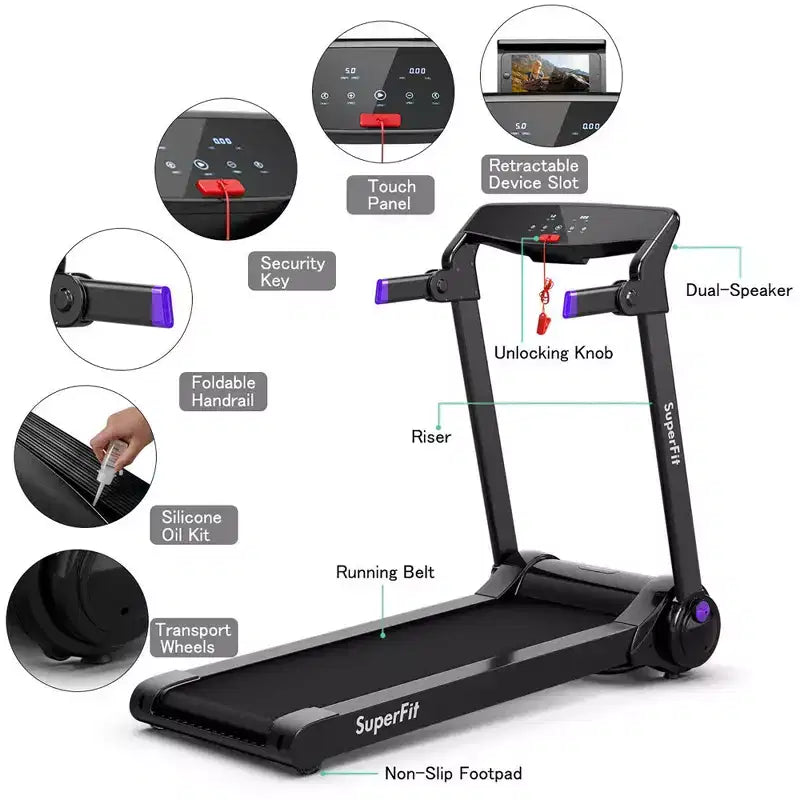 Costway 3HP Folding Electric Treadmill Running Machine w/ Speaker Red\Blue\Silver\Purple
