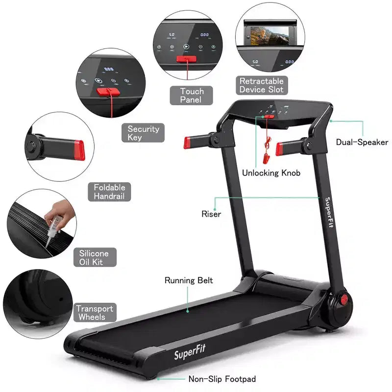 Costway 3HP Folding Electric Treadmill Running Machine w/ Speaker Red\Blue\Silver\Purple