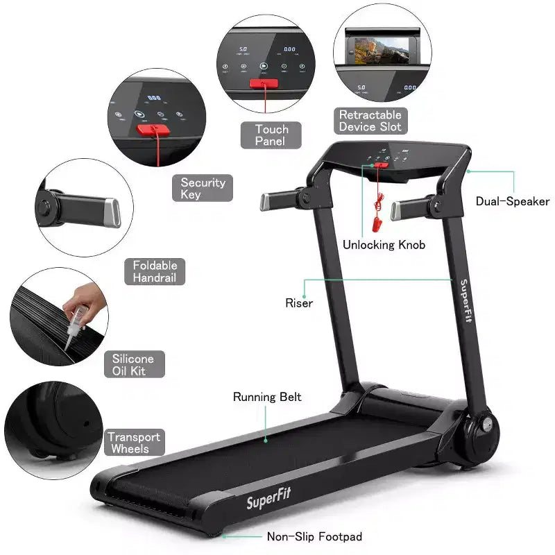 Costway 3HP Folding Electric Treadmill Running Machine w/ Speaker Red\Blue\Silver\Purple