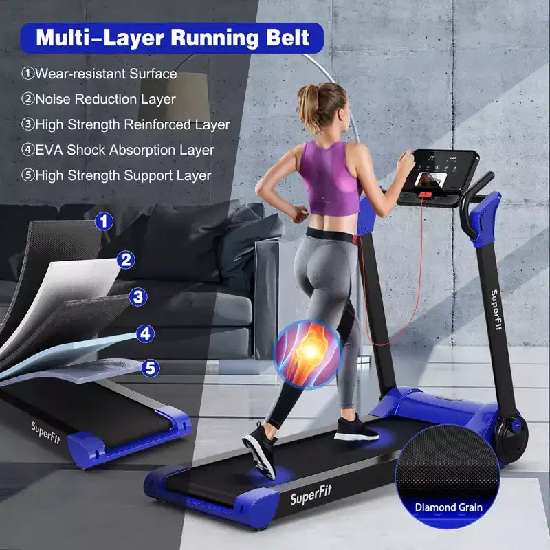 Costway Tapis de course électrique pliable 2,25 CV Contrôle via application Bluetooth