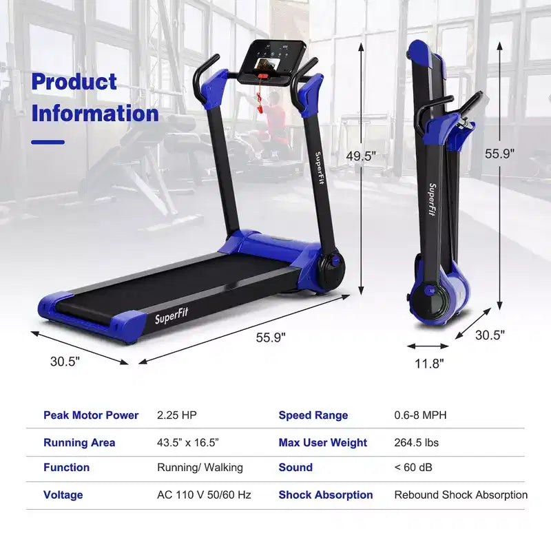 Costway Tapis de course électrique pliable 2,25 CV Contrôle via application Bluetooth