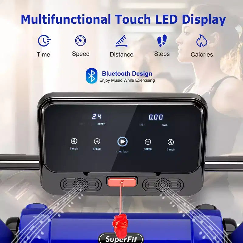 Costway Tapis de course électrique pliable 2,25 CV Contrôle via application Bluetooth