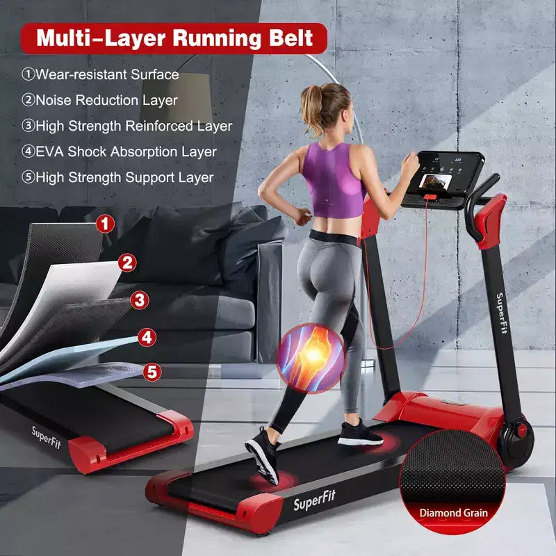 Costway Tapis de course électrique pliable 2,25 CV Contrôle via application Bluetooth
