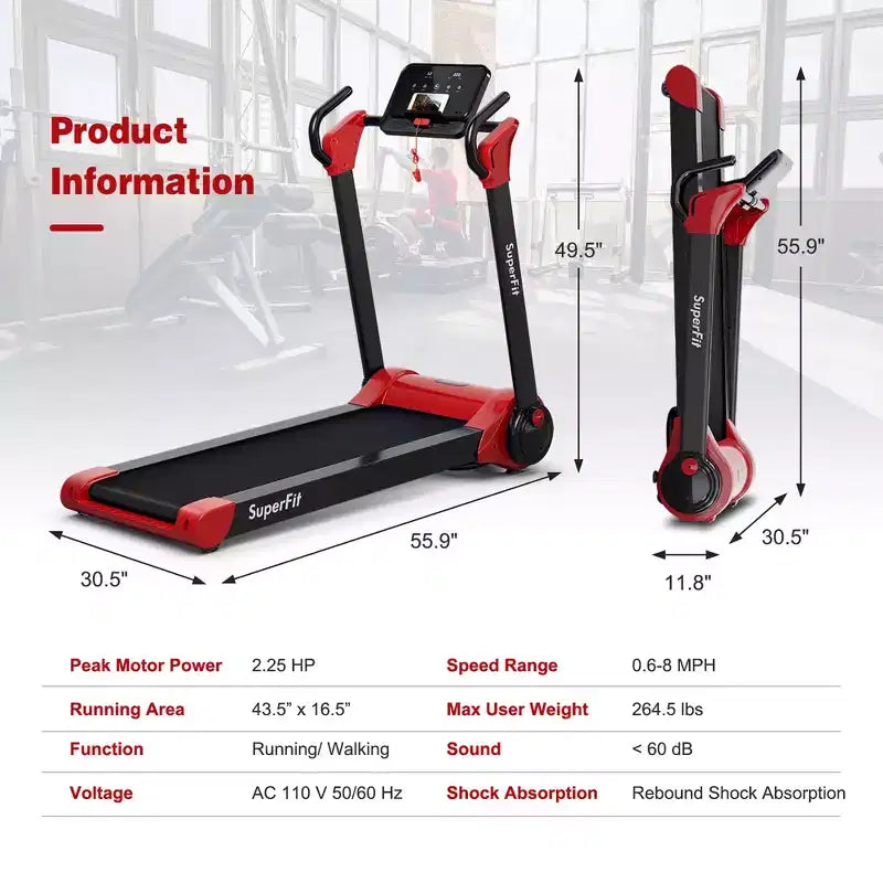 Costway Tapis de course électrique pliable 2,25 CV Contrôle via application Bluetooth