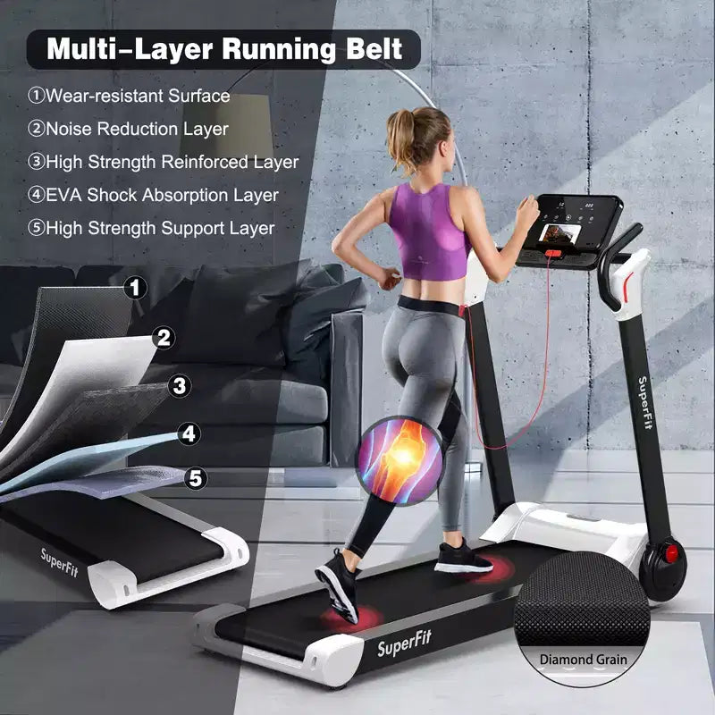 Costway Tapis de course électrique pliable 2,25 CV Contrôle via application Bluetooth