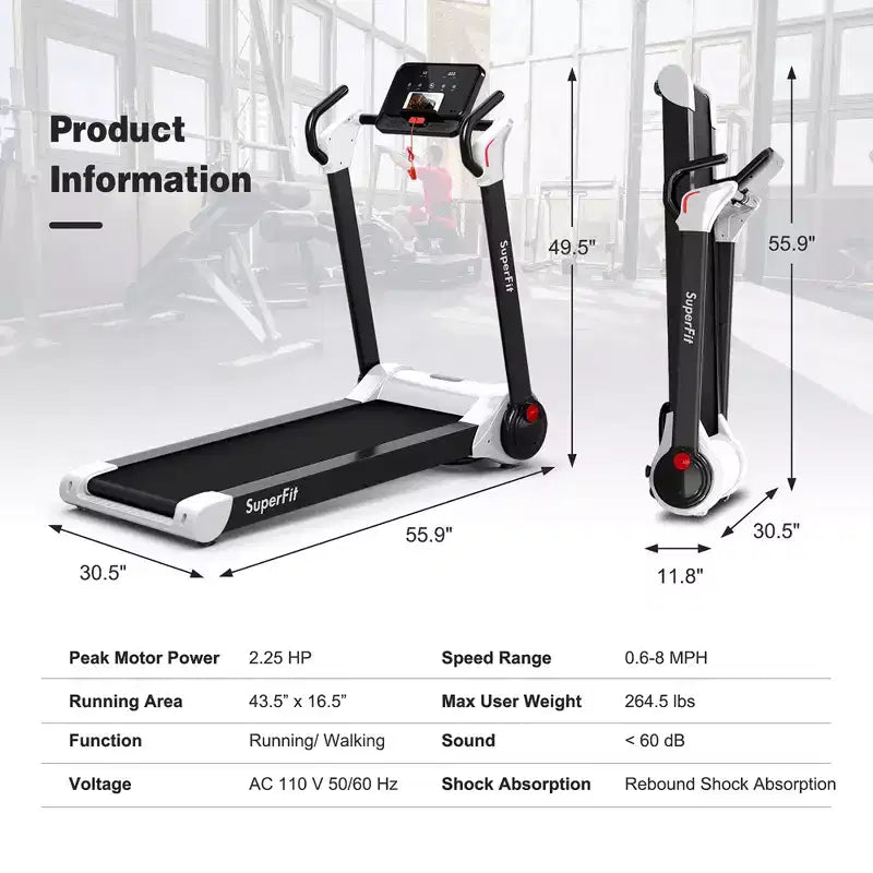 Costway Tapis de course électrique pliable 2,25 CV Contrôle via application Bluetooth