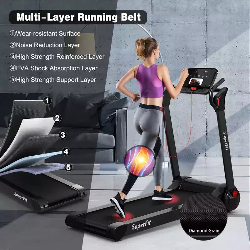 Costway Tapis de course électrique pliable 2,25 CV Contrôle via application Bluetooth