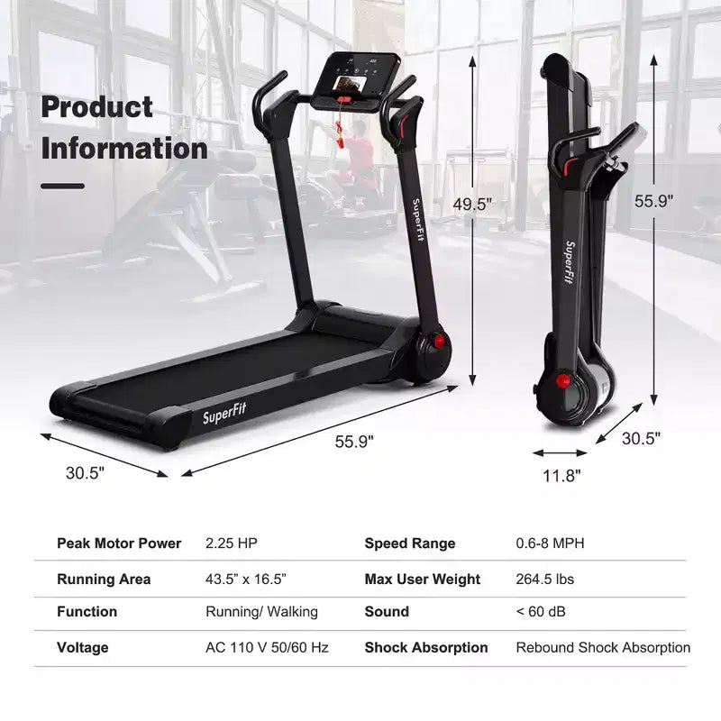 Costway Tapis de course électrique pliable 2,25 CV Contrôle via application Bluetooth